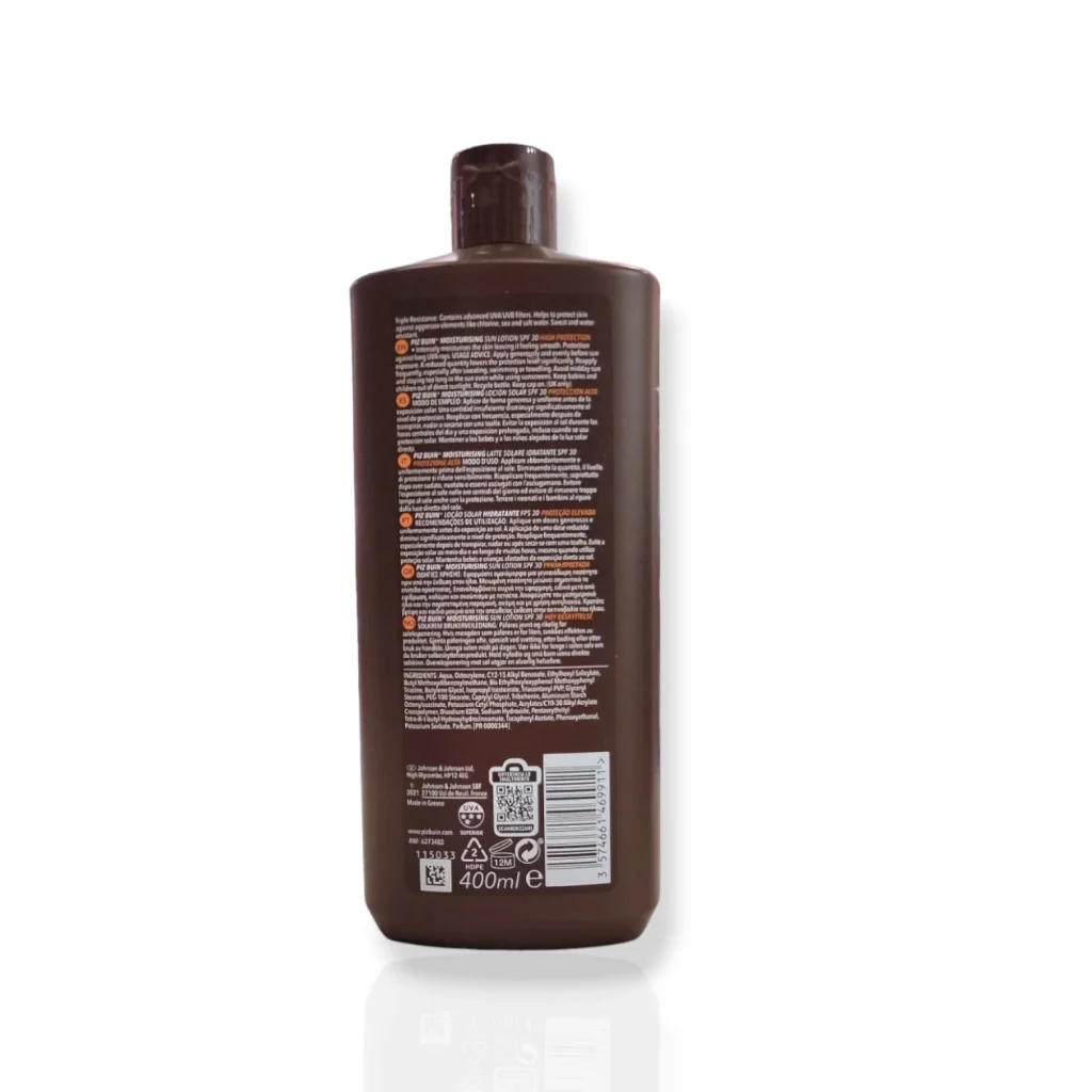 Piz Buin crema solar 30 FPS 400ml foto trasera indicaciones