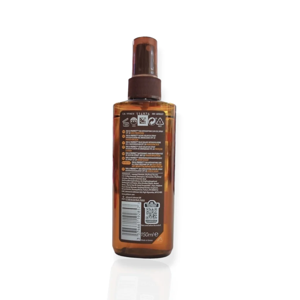 Piz Buin aceite bronceador Tan & Protect 30 FPS 150ml foto trasera producto