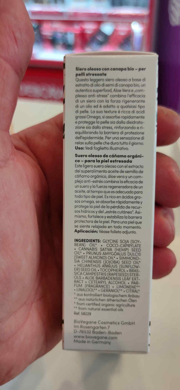 Bio Vegane serum aceite piel estresada Cáñamo orgánico 30ml - Imagen 2