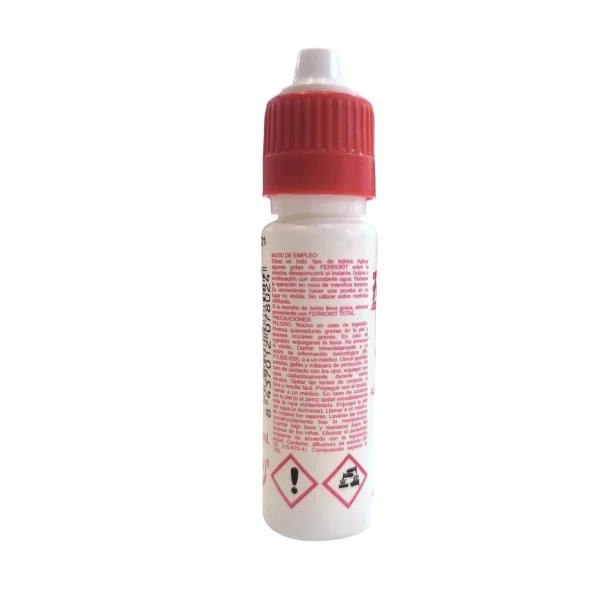Ferrokit 15ml con tapon de seguridad. Vista etiqueta