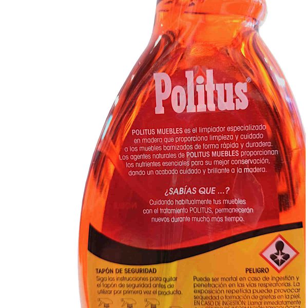 Politus pistola muebles barnizados detalle etiqueta
