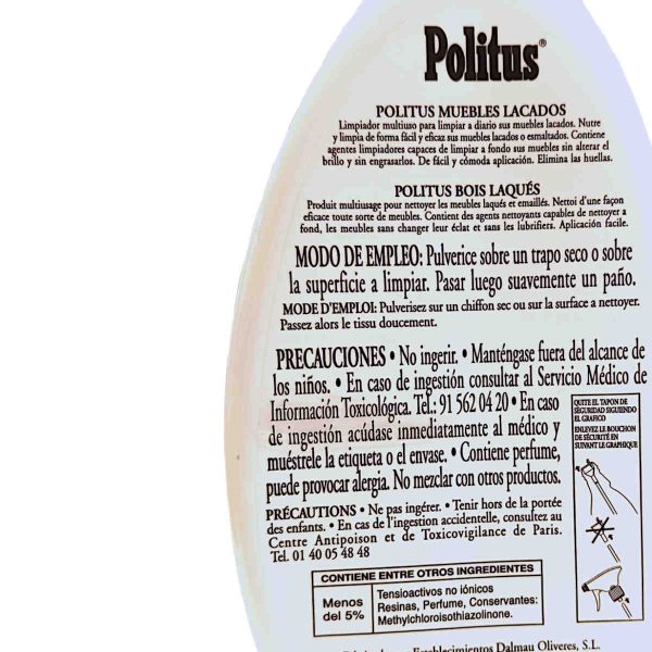 Politus pistola muebles lacados detalle etiqueta modo empleo
