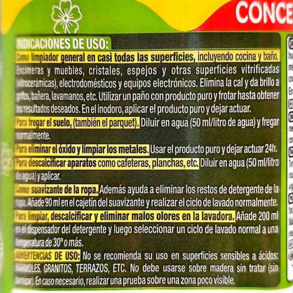 Vinagre blanco de limpieza Disiclin usos