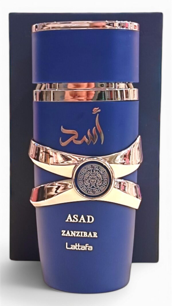 Perfume Lattafa Asad Zanzibar frasco y caja