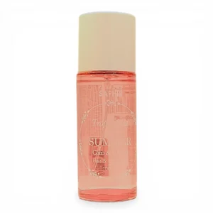 Frasco transparente con líquido rosa claro etiquetado "SUMMER Coco & Orchid Hair & Body" y tapón color crema, sobre fondo blanco.