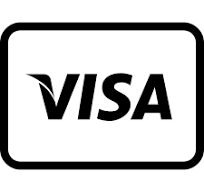 La imagen muestra el logotipo de Visa, con la palabra VISA en negrita y letras negras con un acento azul y dorado en la V, sobre un fondo blanco bordeado de negro.