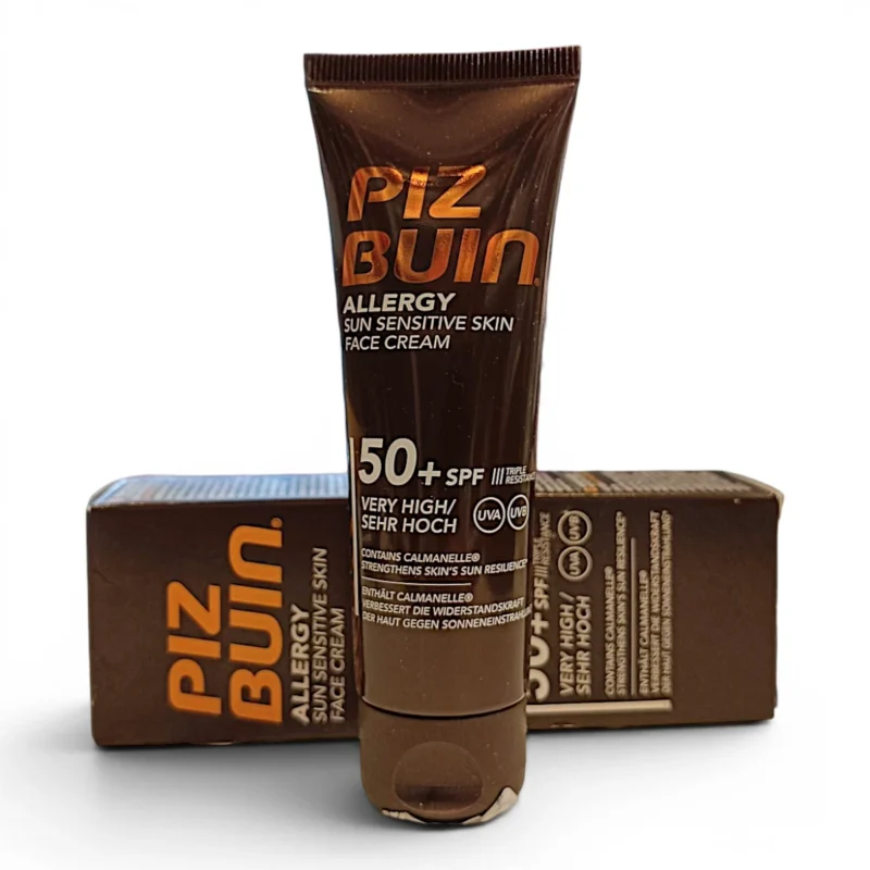 Piz Buin Allergy crema solar facial SPF 50+ 50ml — bote y caja