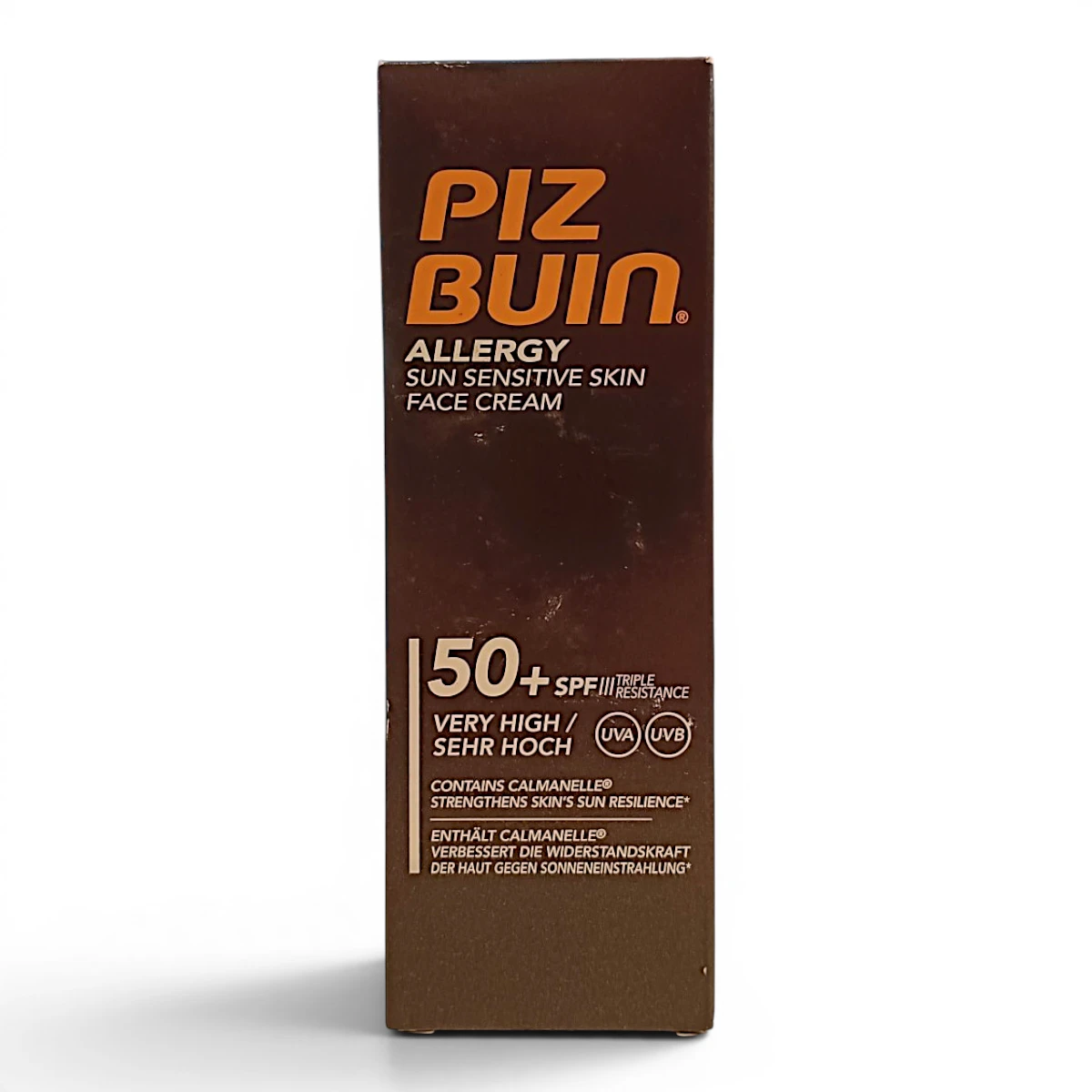 Piz Buin Allergy crema solar facial SPF 50+ — caja frontal