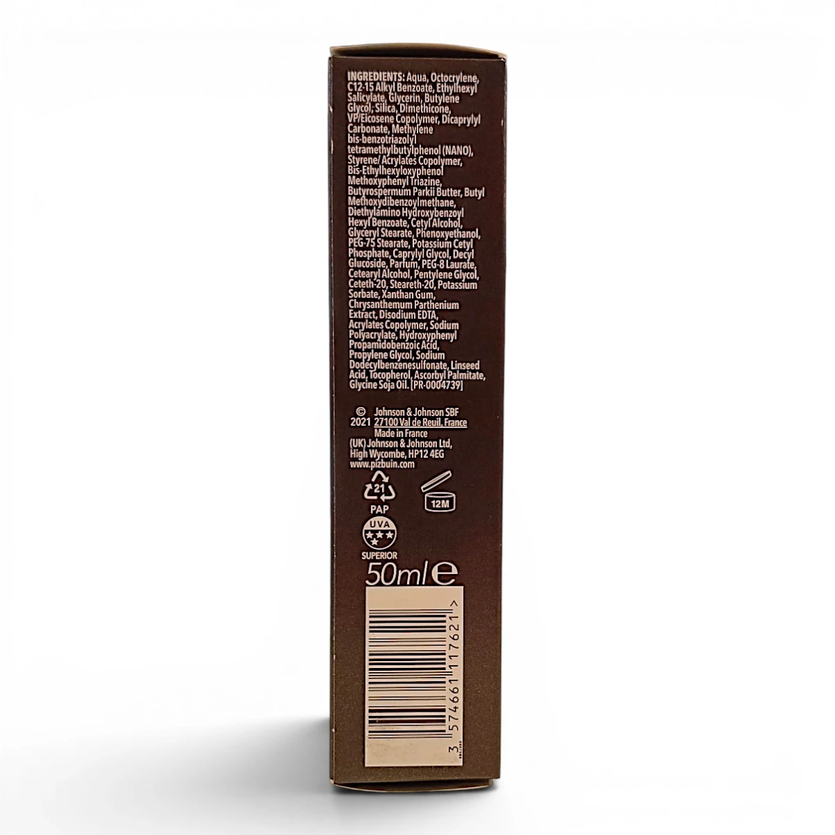 Piz Buin Allergy crema solar facial SPF 50+ — caja lateral